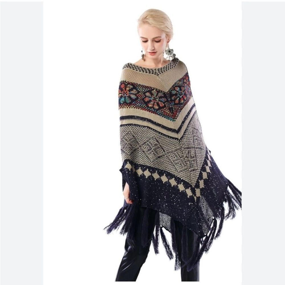 Women's Multicolor Patterned Sweater with bling sparkly gold‎ flecks